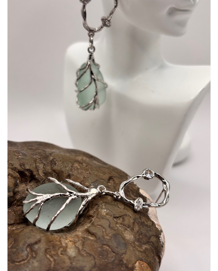 PENDIENTES ARTESANOS DE CRISTAL MARINO