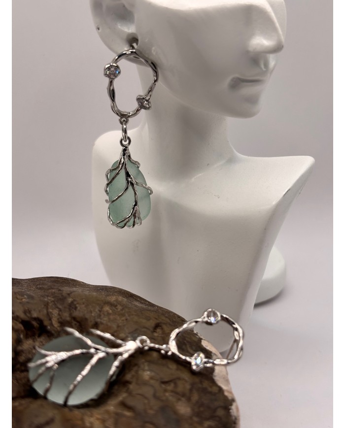 PENDIENTES ARTESANOS DE CRISTAL MARINO