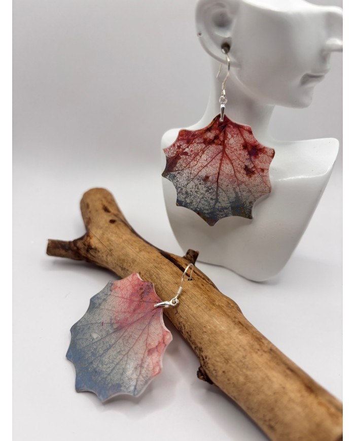 PENDIENTES ARTESANOS DE HOJA NATRURAL ESQUELETIZADA DE ÁLAMO BLANCO