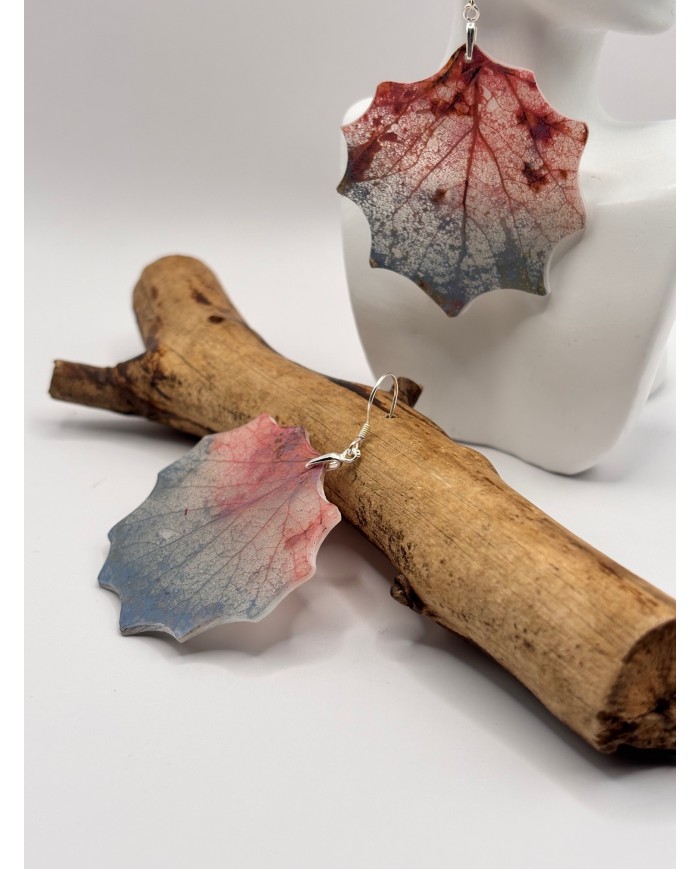 PENDIENTES ARTESANOS DE HOJA NATRURAL ESQUELETIZADA DE ÁLAMO BLANCO