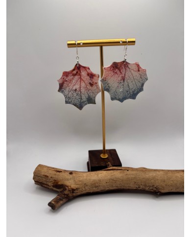 PENDIENTES ARTESANOS DE HOJA NATRURAL ESQUELETIZADA DE ÁLAMO BLANCO