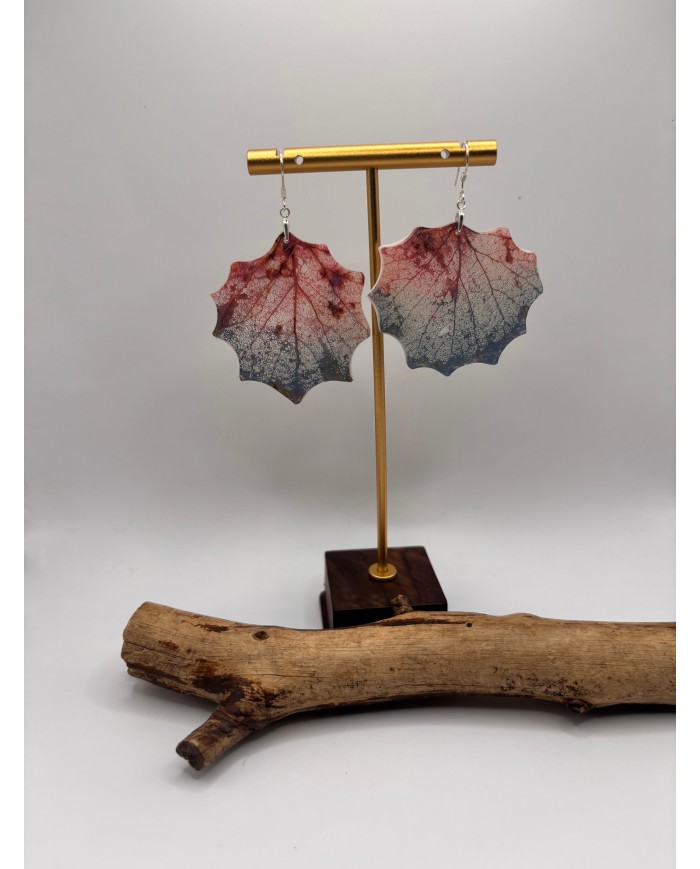 PENDIENTES ARTESANOS DE HOJA NATRURAL ESQUELETIZADA DE ÁLAMO BLANCO