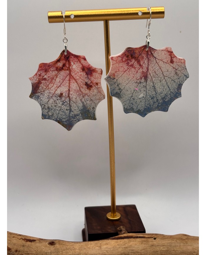 PENDIENTES ARTESANOS DE HOJA NATRURAL ESQUELETIZADA DE ÁLAMO BLANCO