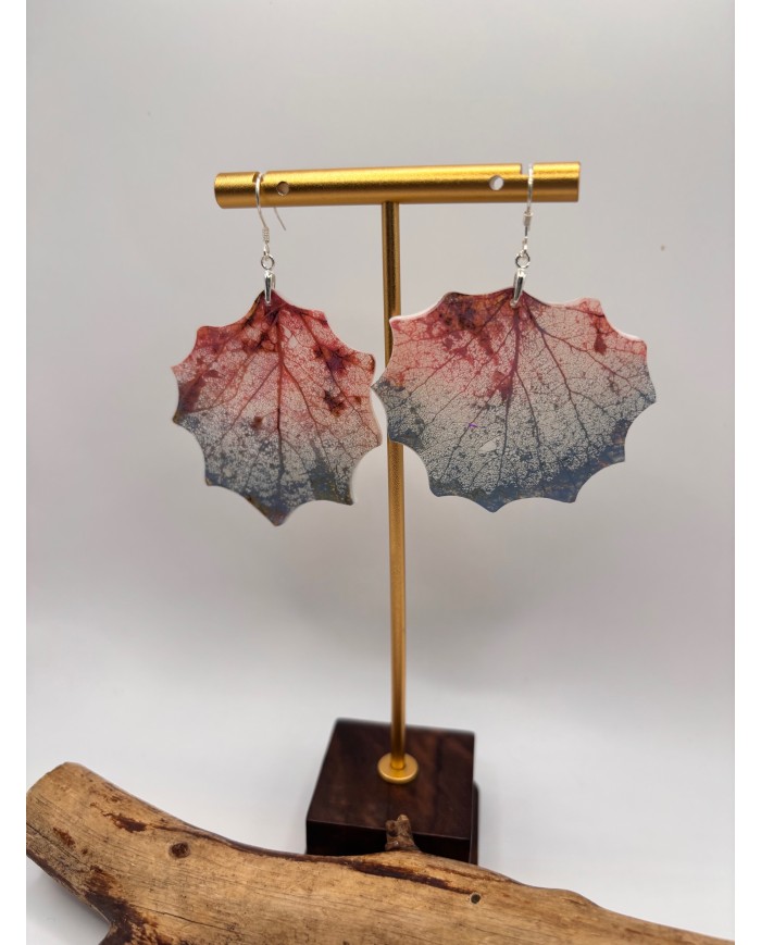 PENDIENTES ARTESANOS DE HOJA NATRURAL ESQUELETIZADA DE ÁLAMO BLANCO