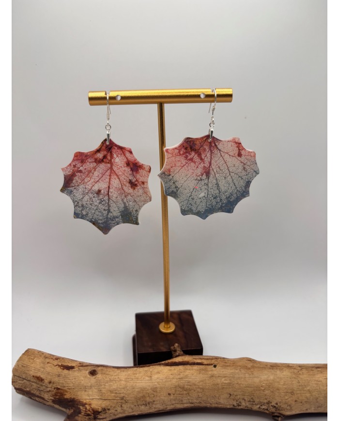 PENDIENTES ARTESANOS DE HOJA NATRURAL ESQUELETIZADA DE ÁLAMO BLANCO