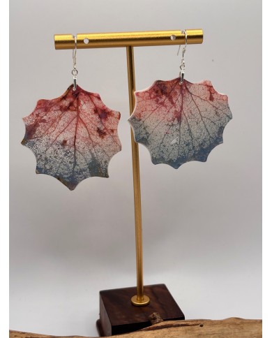 PENDIENTES ARTESANOS DE HOJA NATRURAL ESQUELETIZADA DE ÁLAMO BLANCO