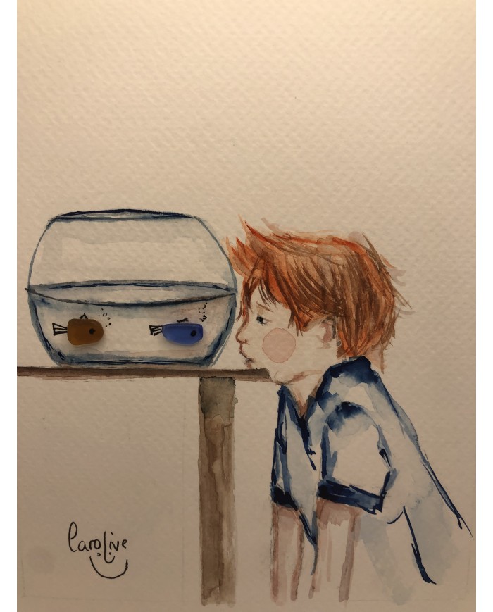 Ilustración pintada a mano con acuarela y Sea glass