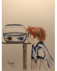 Ilustración pintada a mano con hoja natural esqueletizada