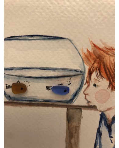 Ilustración pintada a mano con acuarela y Sea glass