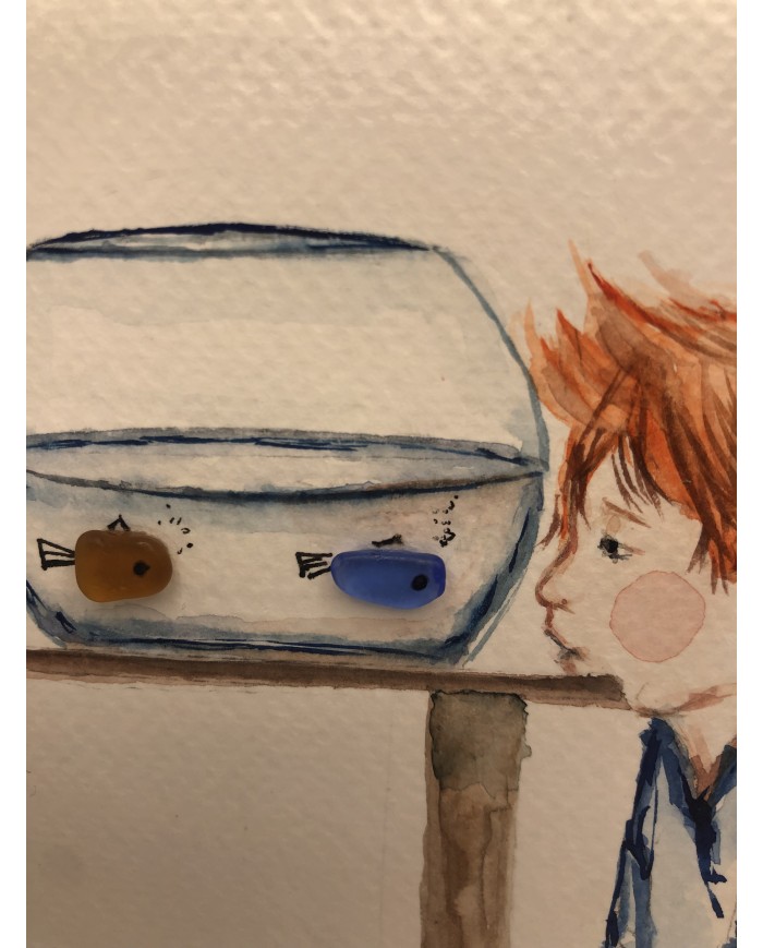 Ilustración pintada a mano con acuarela y Sea glass