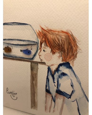 Ilustración pintada a mano con acuarela y Sea glass