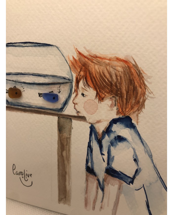 Ilustración pintada a mano con acuarela y Sea glass