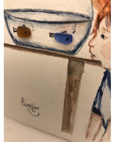 Ilustración pintada a mano con acuarela y Sea glass