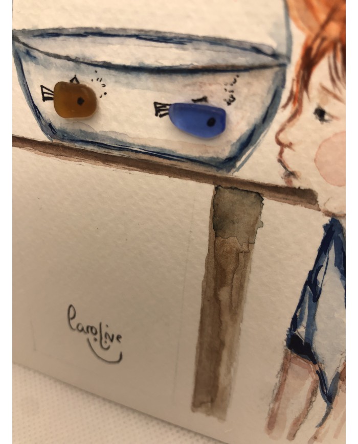Ilustración pintada a mano con acuarela y Sea glass