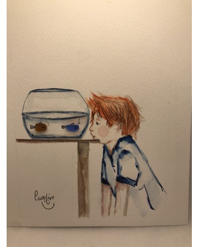 Ilustración pintada a mano con acuarela y Sea glass