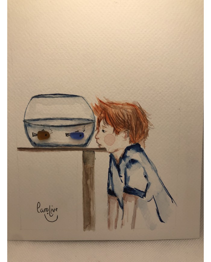 Ilustración pintada a mano con acuarela y Sea glass