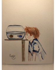 Ilustración pintada a mano con acuarela y Sea glass