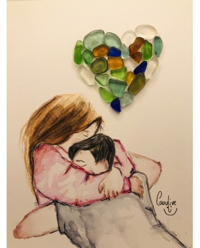 Ilustración pintada a mano con cristal marino o Sea glass