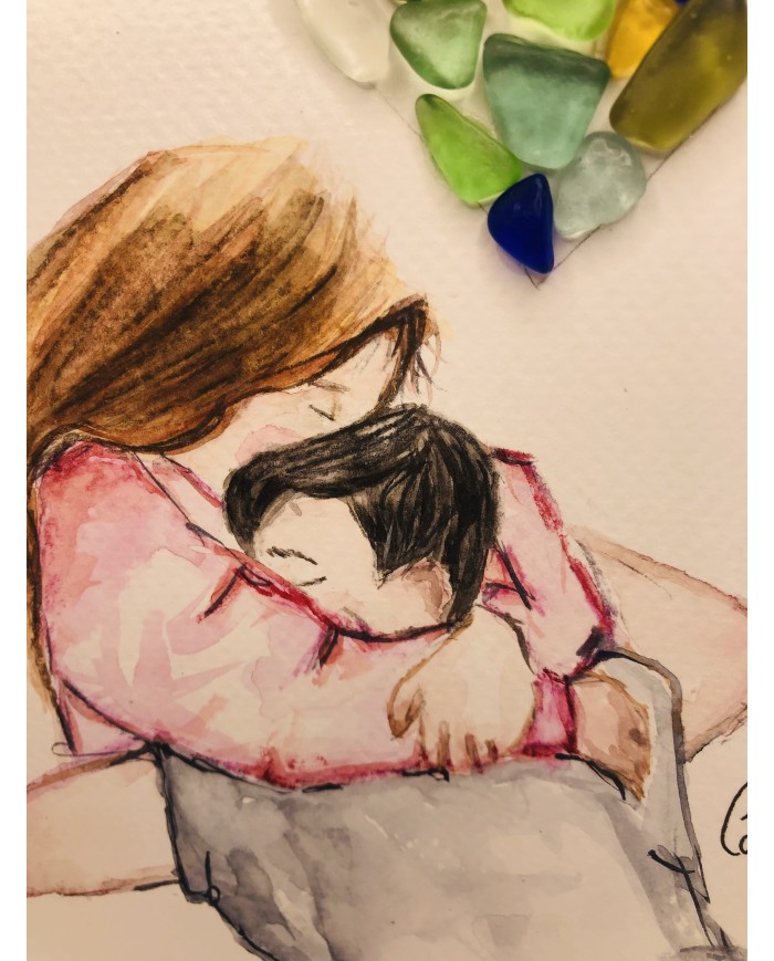 Ilustración pintada a mano con cristal marino o Sea glass