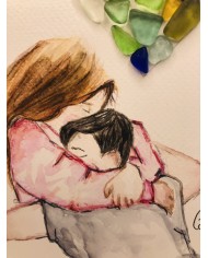 Ilustración pintada a mano con cristal marino o Sea glass