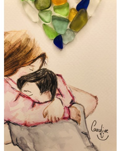 Ilustración pintada a mano con cristal marino o Sea glass