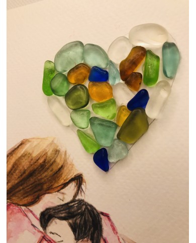 Ilustración pintada a mano con cristal marino o Sea glass