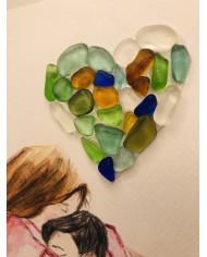 Ilustración pintada a mano con cristal marino o Sea glass