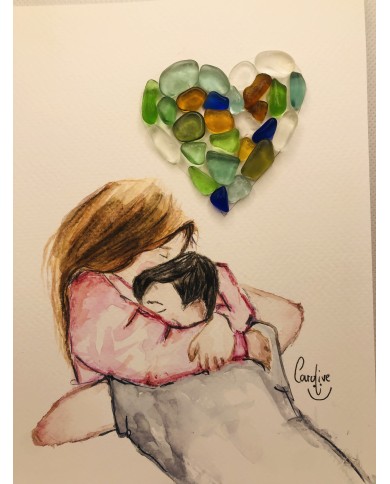 Ilustración pintada a mano con cristal marino o Sea glass