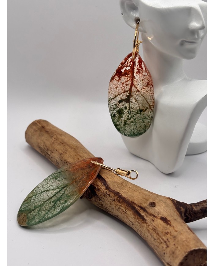 PENDIENTES ARTESANOS DE HOJA NATURAL ESQUELETIZADA