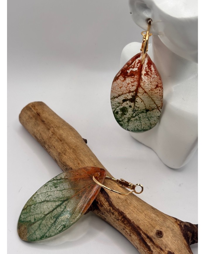 PENDIENTES ARTESANOS DE HOJA NATURAL ESQUELETIZADA