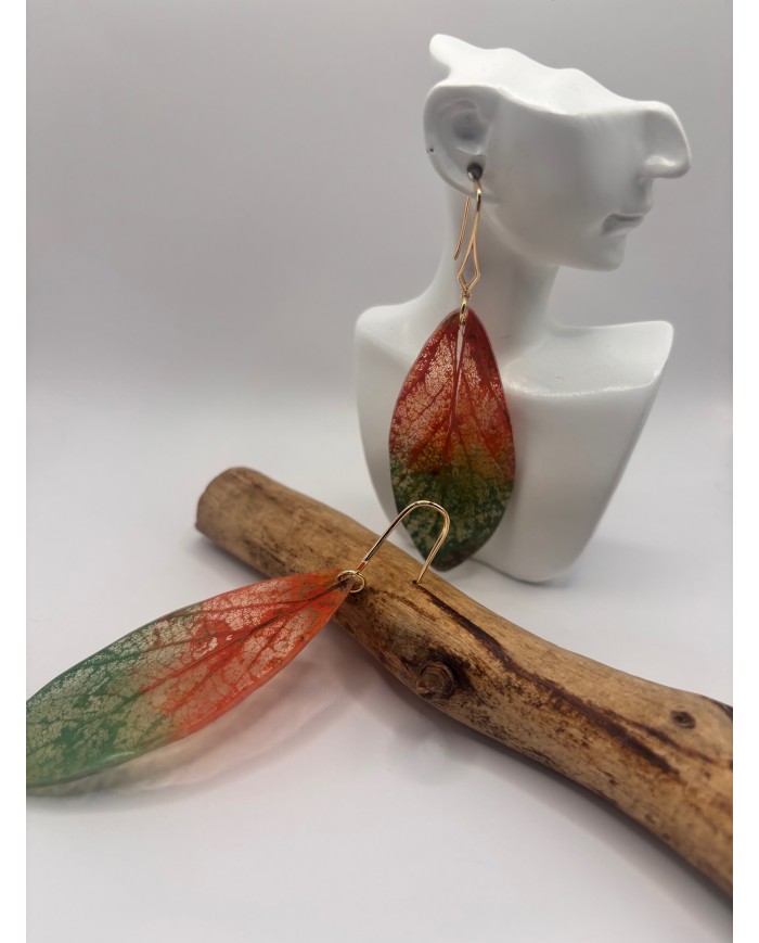 EDICIÓN "TRANSPARENCIA" PENDIENTES ARTESANOS DE HOJA  NATURAL