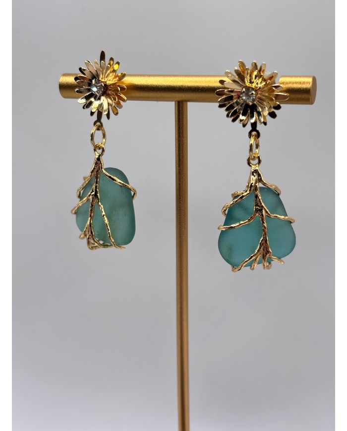 PENDIENTES ARTESANOS DE CRISTAL MARINO