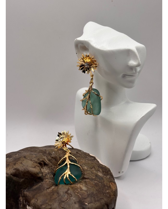 PENDIENTES ARTESANOS DE CRISTAL MARINO