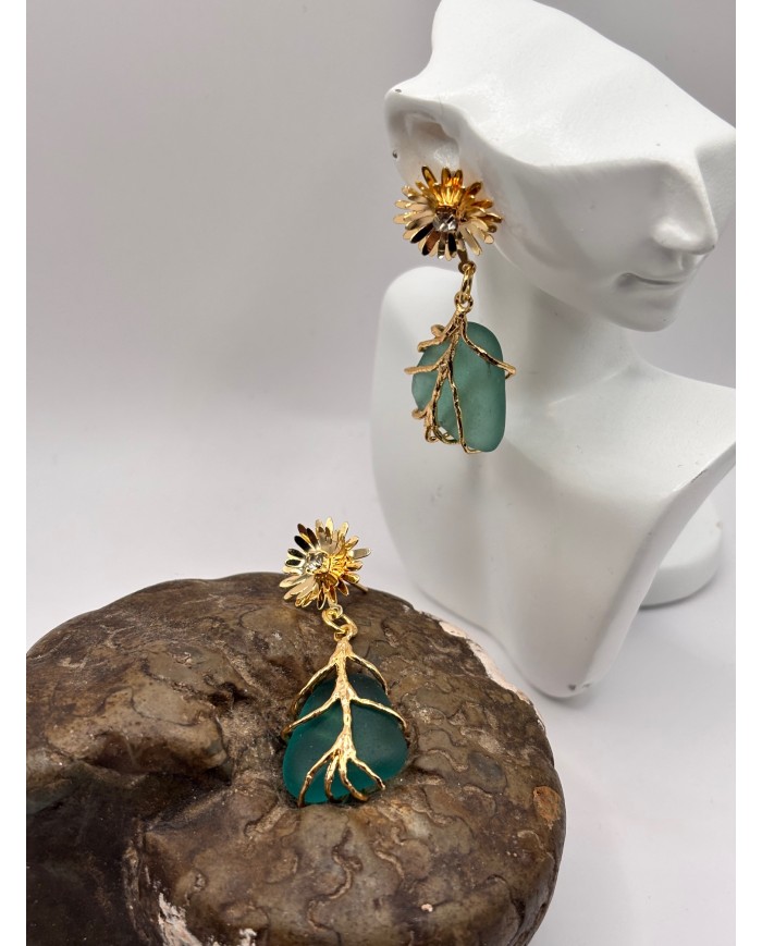 PENDIENTES ARTESANOS DE CRISTAL MARINO