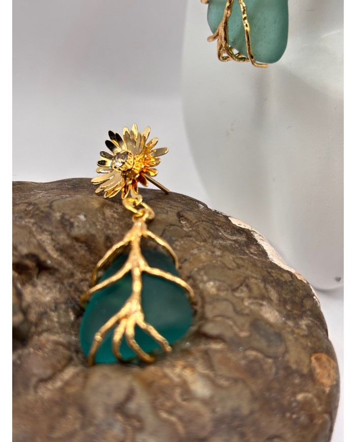 PENDIENTES ARTESANOS DE CRISTAL MARINO