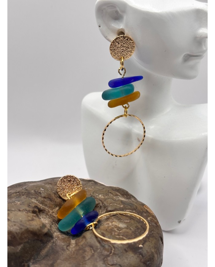 PENDIENTES ARTESANOS DE CRISTAL MARINO O LAGRIMAS DE SIRENA