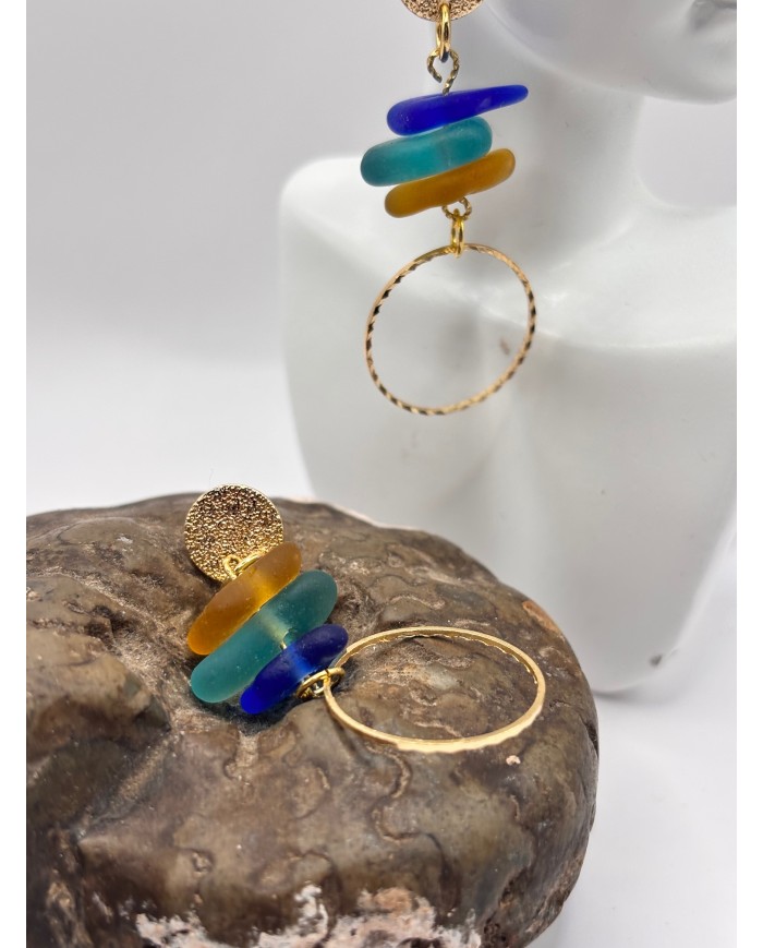 PENDIENTES ARTESANOS DE CRISTAL MARINO O LAGRIMAS DE SIRENA