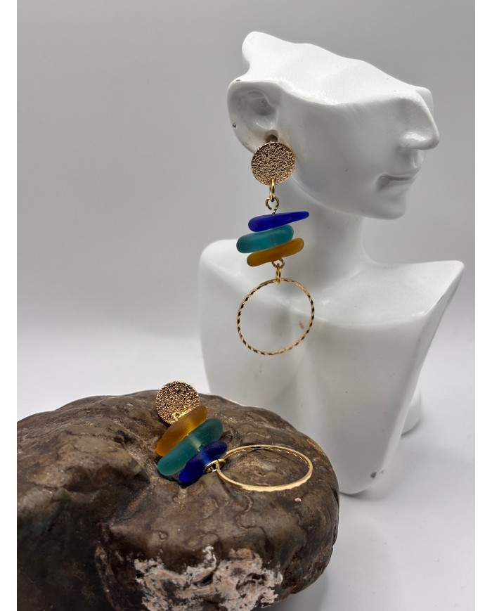 PENDIENTES ARTESANOS DE CRISTAL MARINO O LAGRIMAS DE SIRENA