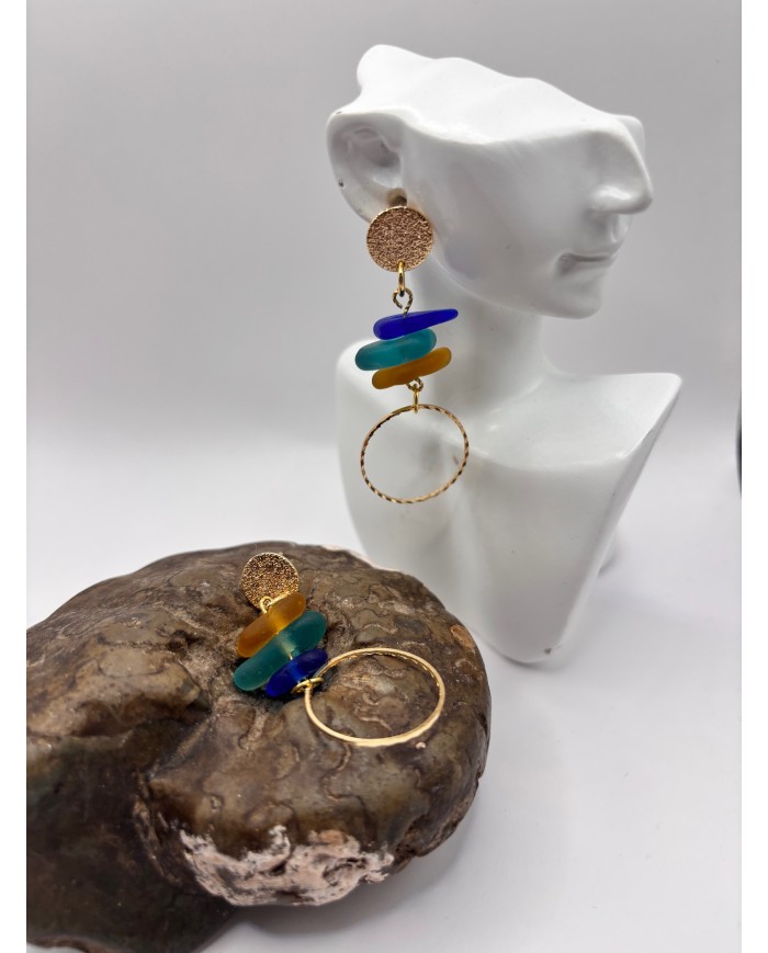 PENDIENTES ARTESANOS DE CRISTAL MARINO O LAGRIMAS DE SIRENA