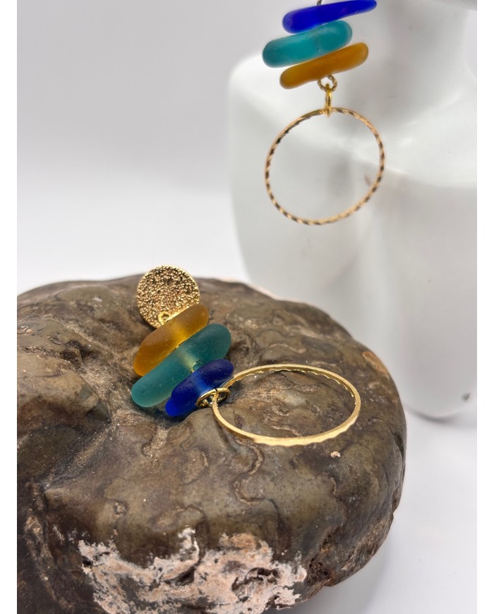 PENDIENTES ARTESANOS DE CRISTAL MARINO O LAGRIMAS DE SIRENA