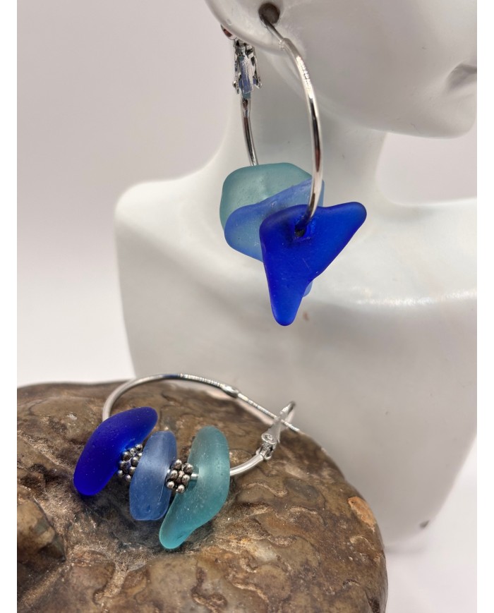 PENDIENTES ARTESANOS DE CRISTAL MARINO O LÁGRIMAS DE SIRENA