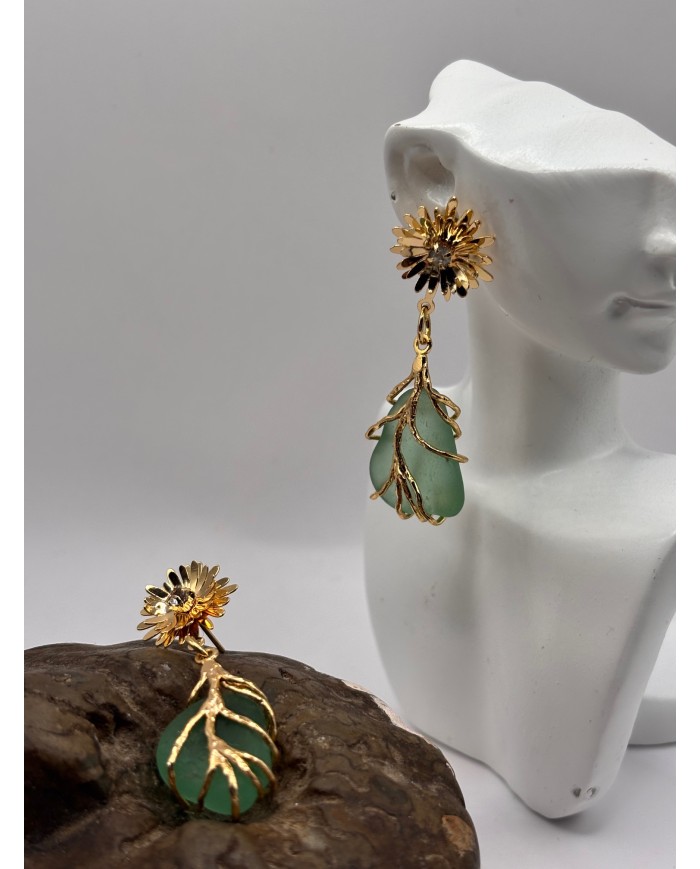 PENDIENTES ARTESANOS DE CRISTAL MARINO O LÁGRIMAS DE SIRENA