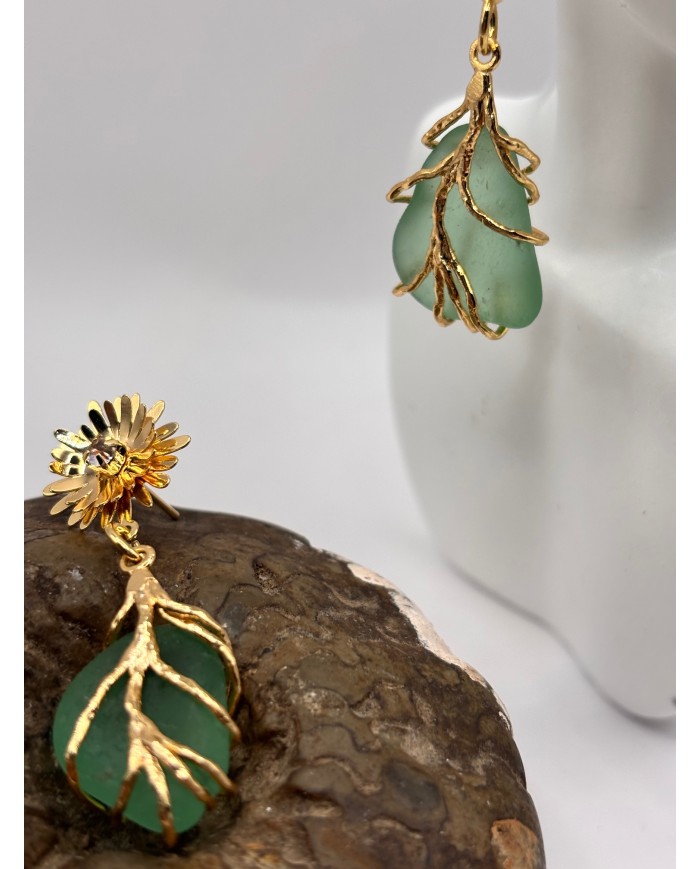 PENDIENTES ARTESANOS DE CRISTAL MARINO O LÁGRIMAS DE SIRENA