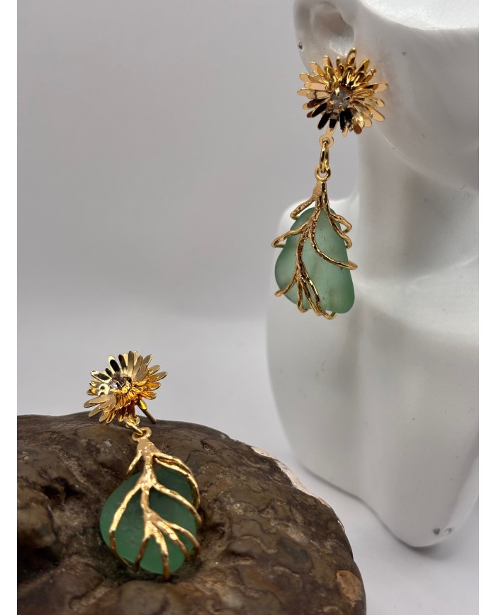 PENDIENTES ARTESANOS DE CRISTAL MARINO O LÁGRIMAS DE SIRENA