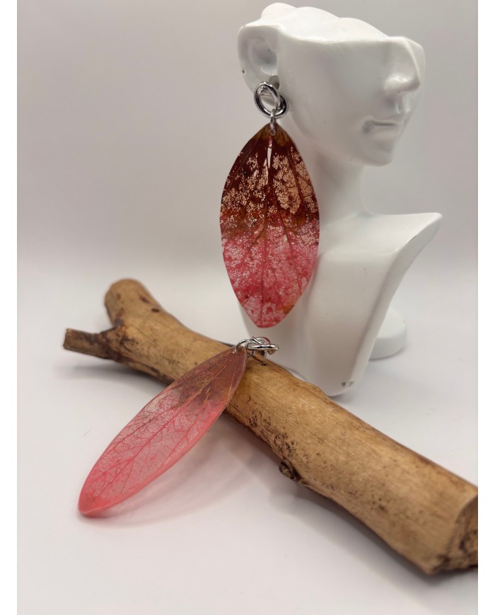 PENDIENTES ARTESANOS DE HOJA NATURAL ESQUELETIZADA