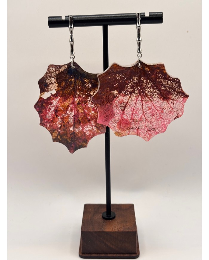 PENDIENTES ARTESANOS DE HOJA NATURAL ESQUELETIZAD