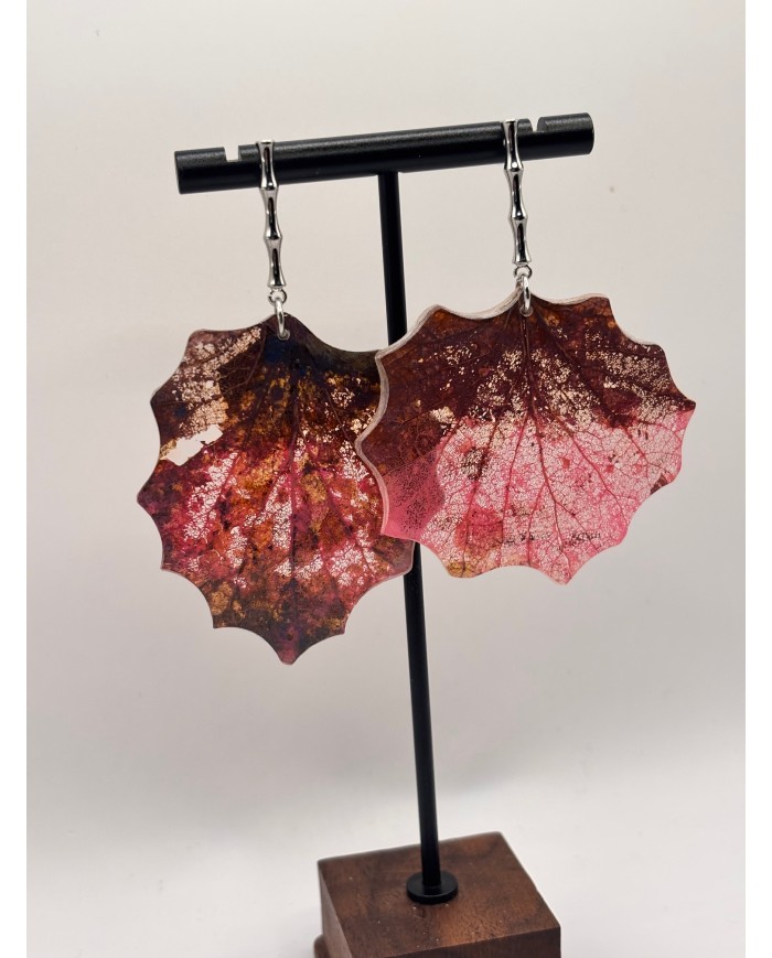 PENDIENTES ARTESANOS DE HOJA NATURAL ESQUELETIZAD