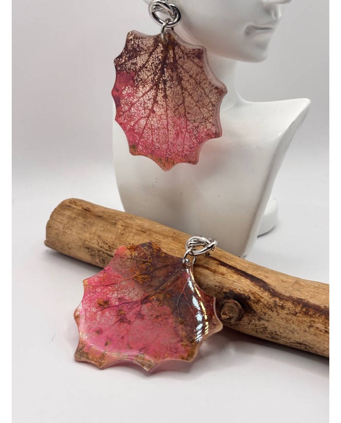 PENDIENTES ARTESANOS DE HOJA NATURAL ESQUELETIZADO