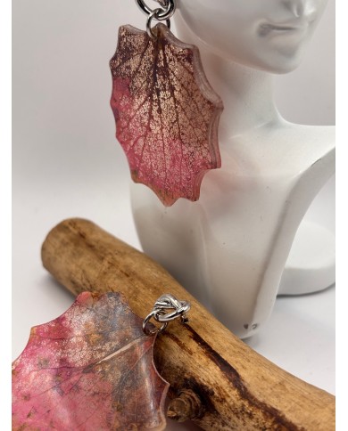 PENDIENTES ARTESANOS DE HOJA NATURAL ESQUELETIZADO