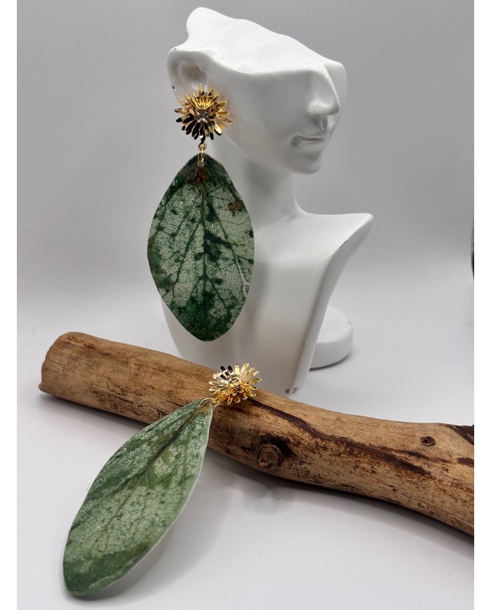 PENDIENTES ARTESANOS DE HOJA NATURAL ESQUELETIZADA